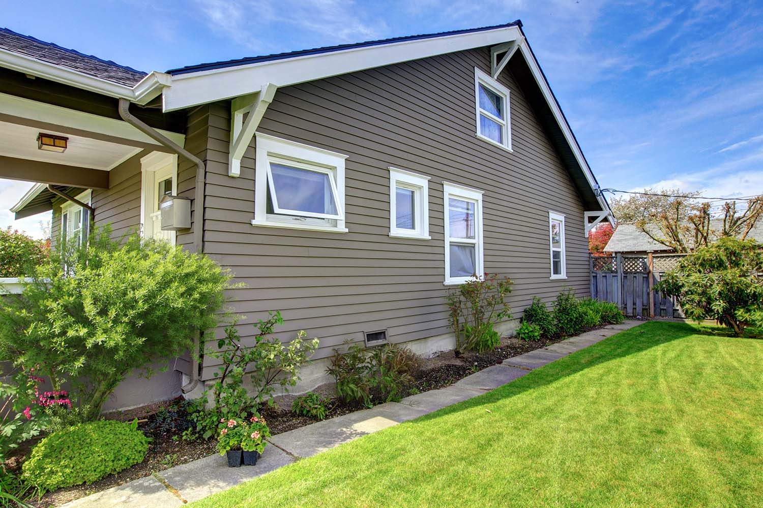 2023 01 10 side of house brown siding white windows